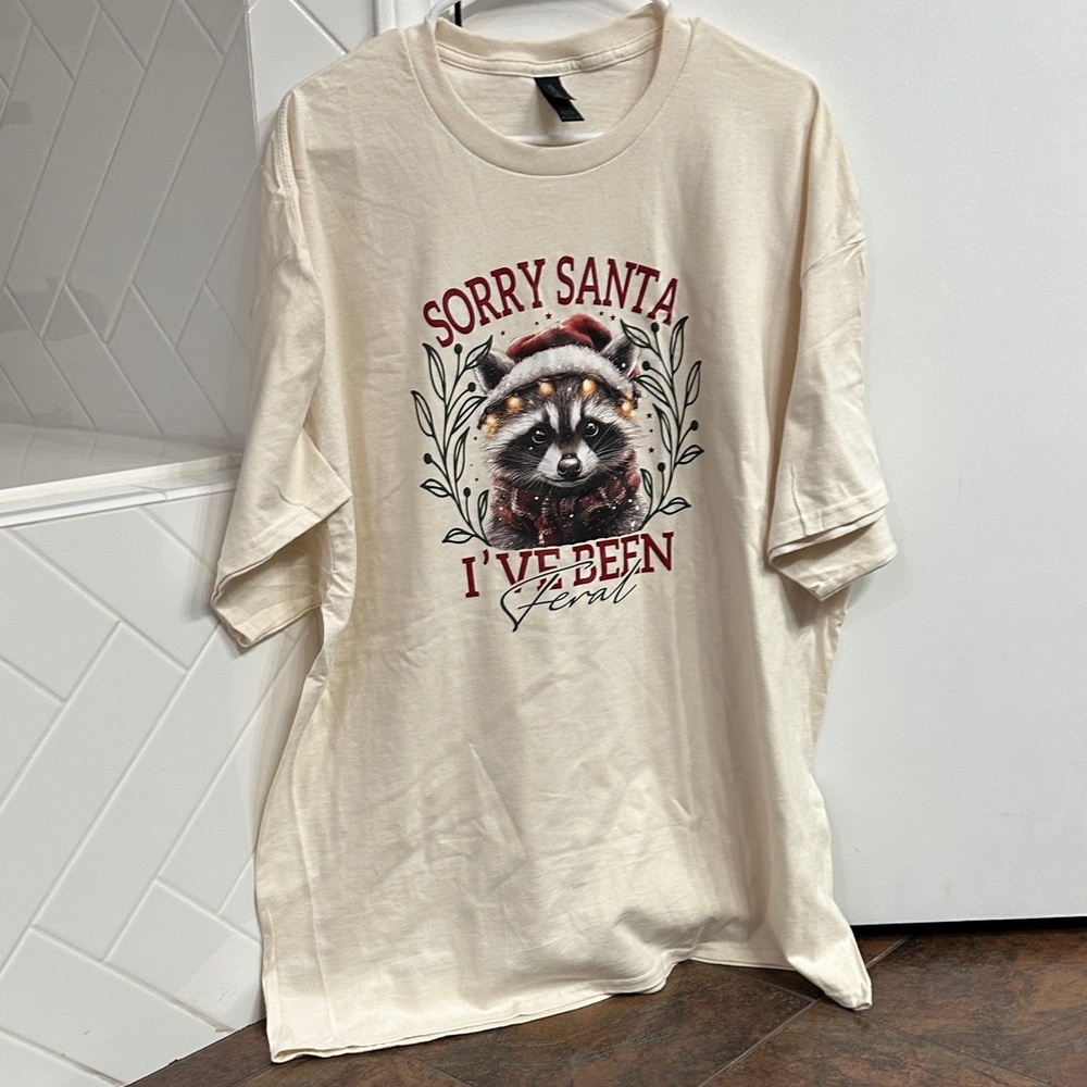 White 'Sorry Santa' Raccoon Tee